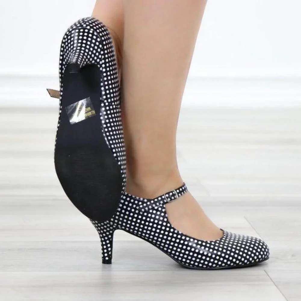 Rockabilly Black White Polka Dots Vintage pumps - Picture 12 of 12
